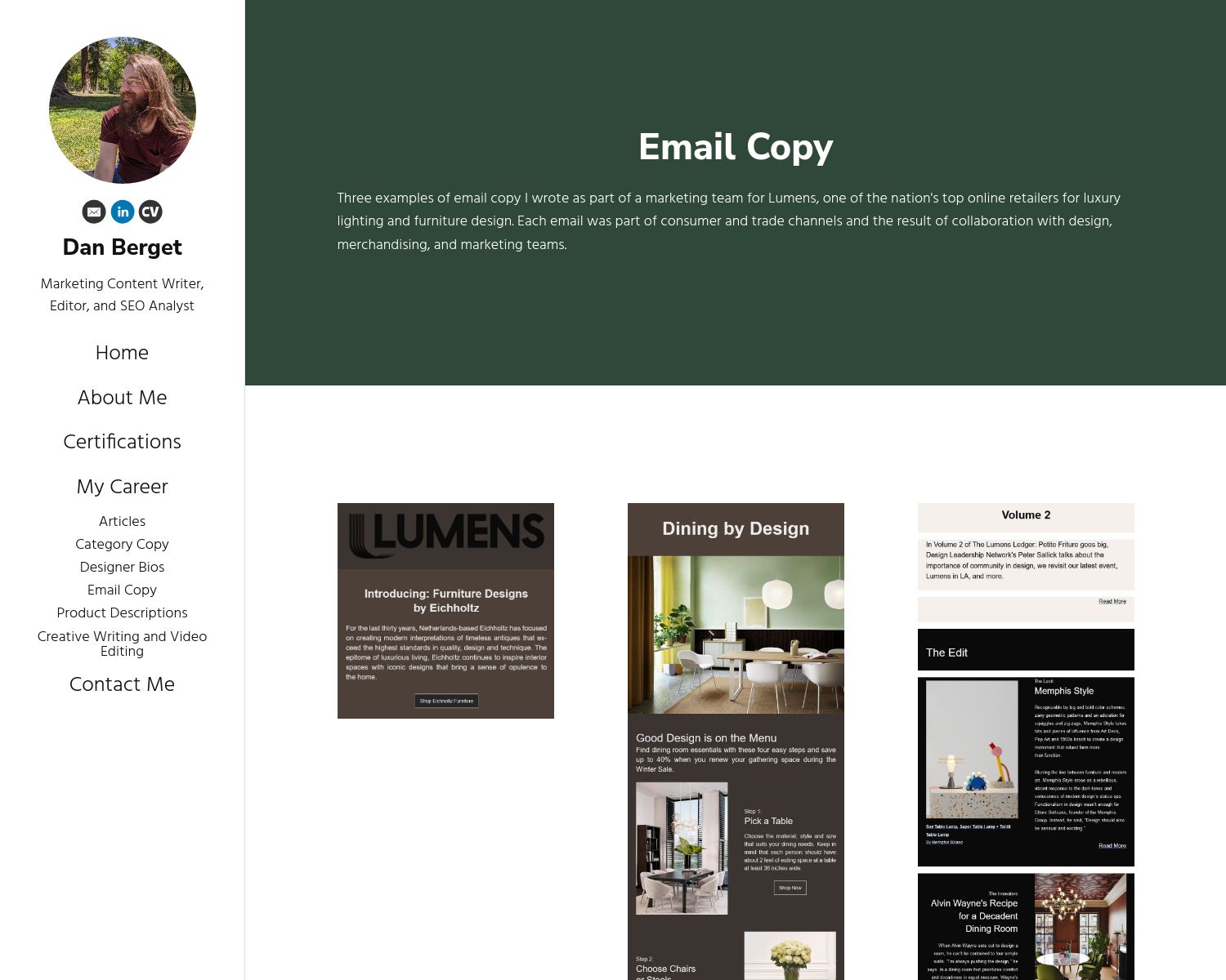 Email copy portfolio example